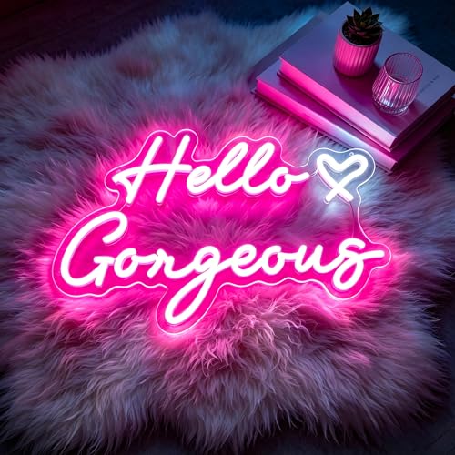 Image of Hello Gorgeous Neon Sign for Wall Decor Light Up Sign Led Signs for Room Party Home Wall Decor USB Powered