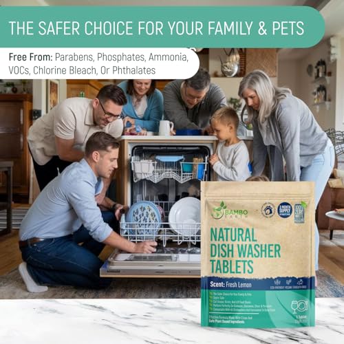 Image of Natural Dishwasher Detergent Tablets - Plant Based Alternative Refill Pack Dishwashing Tabs - Eco-Friendly And Plastic Free Way To Cleaner Dishes - 30 /60 /90 Refills Dish Washer Soap Pods (90 Pack)