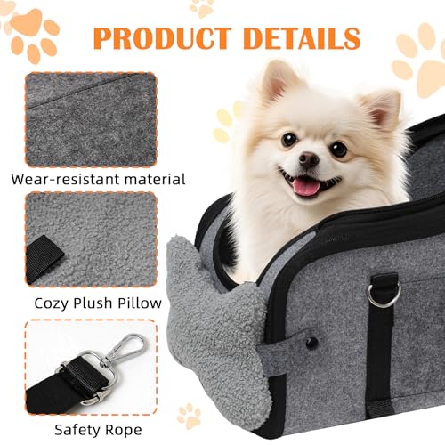 Hunde Autositz für kleine Hunde, Hundeautositz Auto mit Aufbewahrungstaschen, Hundeautositz Hundesitz Kleine Hunde, Hundebett Auto für Vordersitz, Autositz Hund, Ansteckbare Leine
