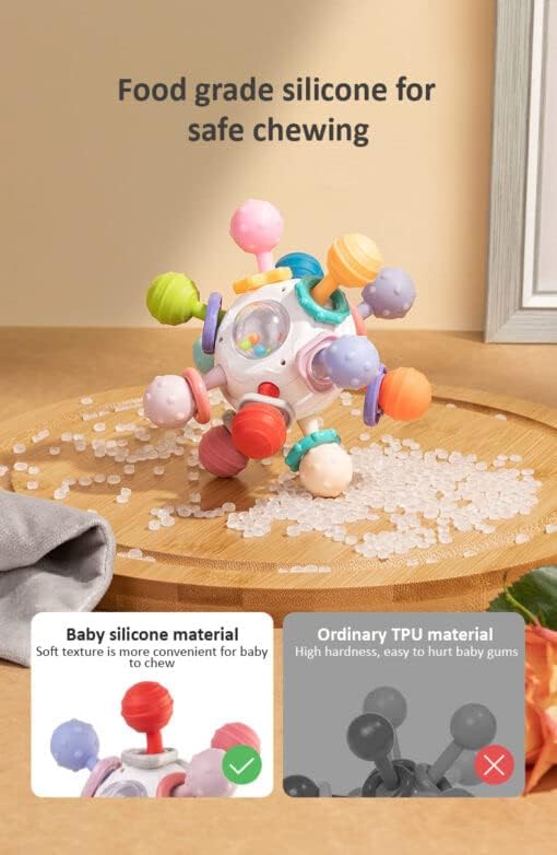Image of StarAndDaisy Soft Baby Teether and Teeth Rattle Ball Toys for Infants & Toddlers (MBall Teether White)