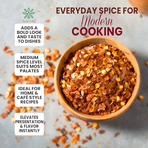 Image of Pure Tree Certified Organic Chilli Flakes Medium Spicy | 40 g | Glass Jar | Crushed Red Pepper Flakes | Pizza Pasta Seasoning | Dried Red Chilli Pieces | Organic Spice