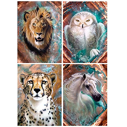Diamond Painting lot de 4 Animaux 30x40 cm 5D Broderie Diamant kit Complet Lion Leopard Peinture Diamant Adulte Chouette Hibou Puzzle Cheval Mosaïque Autocollants Loisirs Créatifs Adultes Cover