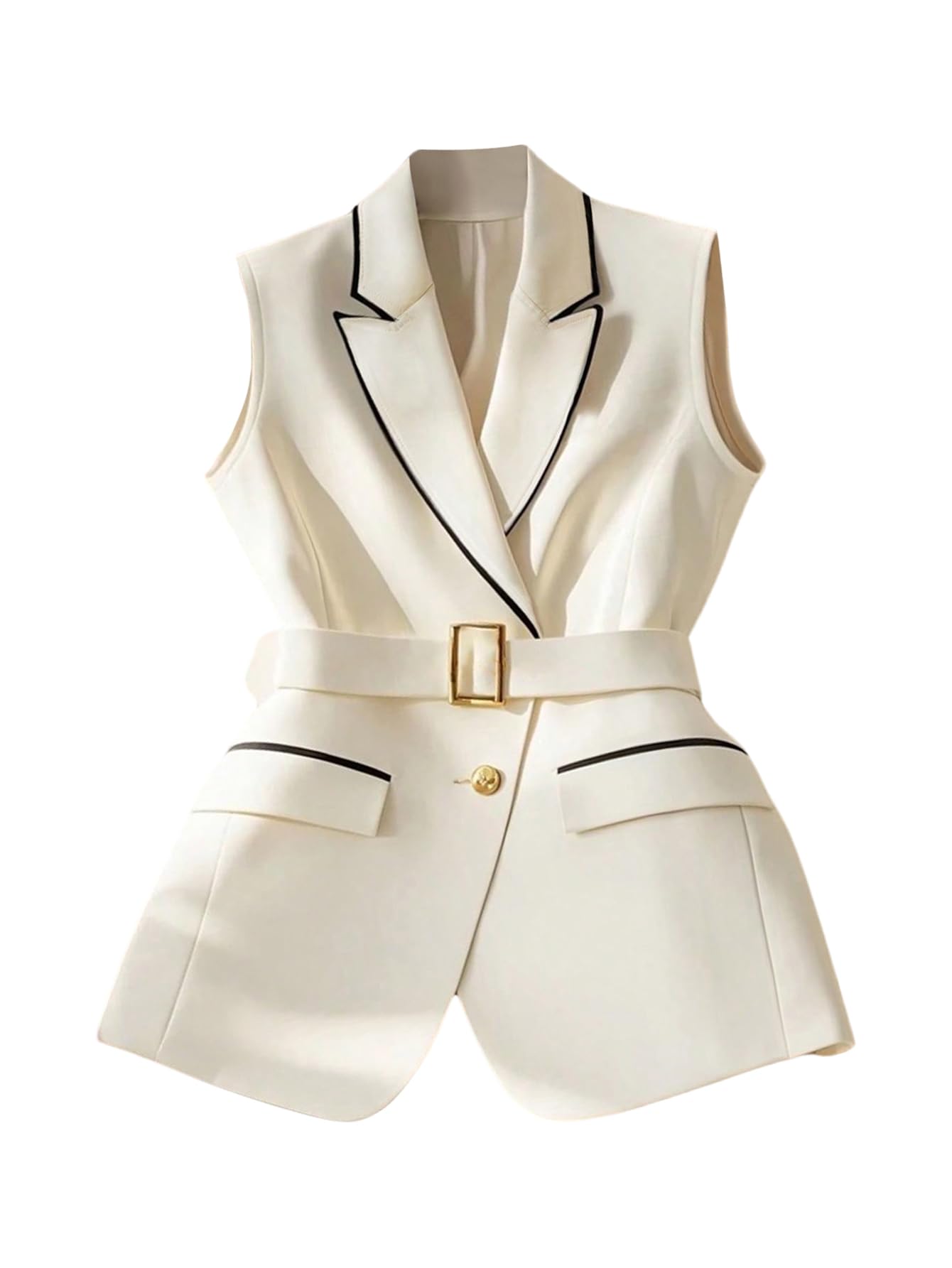 SOLY HUX Womens Single Breasted Buckle Belted Blazer Vest Sleeveless Business Suit Jackets