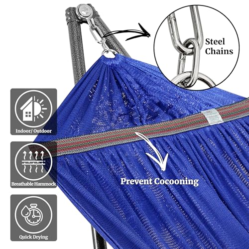 Image of Tranquillo Universal Hammock 600 lbs Capacity, Instant 20s Foldable Hammock Stand, 3-Year Warranty Hammock with Stand, 2 Person Camping Hammock Revolutionary Portable, No Screws, Premium, Blue