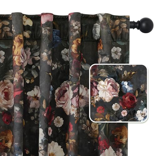 StangH Charcoal Vintage Floral Curtains for Living Room 84 Inch 2 Panels