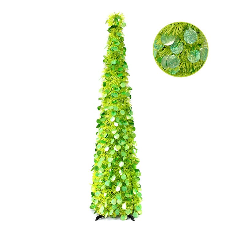 HMASYO Sapin de Noël pop-up de 1,5 m avec lumières minuterie, sapin de Noël artificiel pliable pour intérieur, maison, appartement, porche, décorations de fête de vacances vert citron