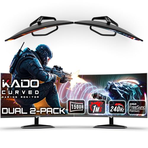 Image of Kado 2-Pack 27 inch 240Hz 1ms Curved 1500R 1920x1080 Gaming Computer Monitor | AMD FreeSync Premium, Panoramic Gaming Multi-View Split Screen Streaming, VESA Mount HDMI DisplayPort Built-in Speakers