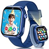 4G Smartwatch Bambini, Orologio Smartwatch Bambini con GPS, Doppia Fotocamera, Chiamate, Videochiamata, SOS, Modalità Scuola, Torcia, IP68, Contapassi per Ragazzi e Ragazze, Blu, Garanzia 3 Anni