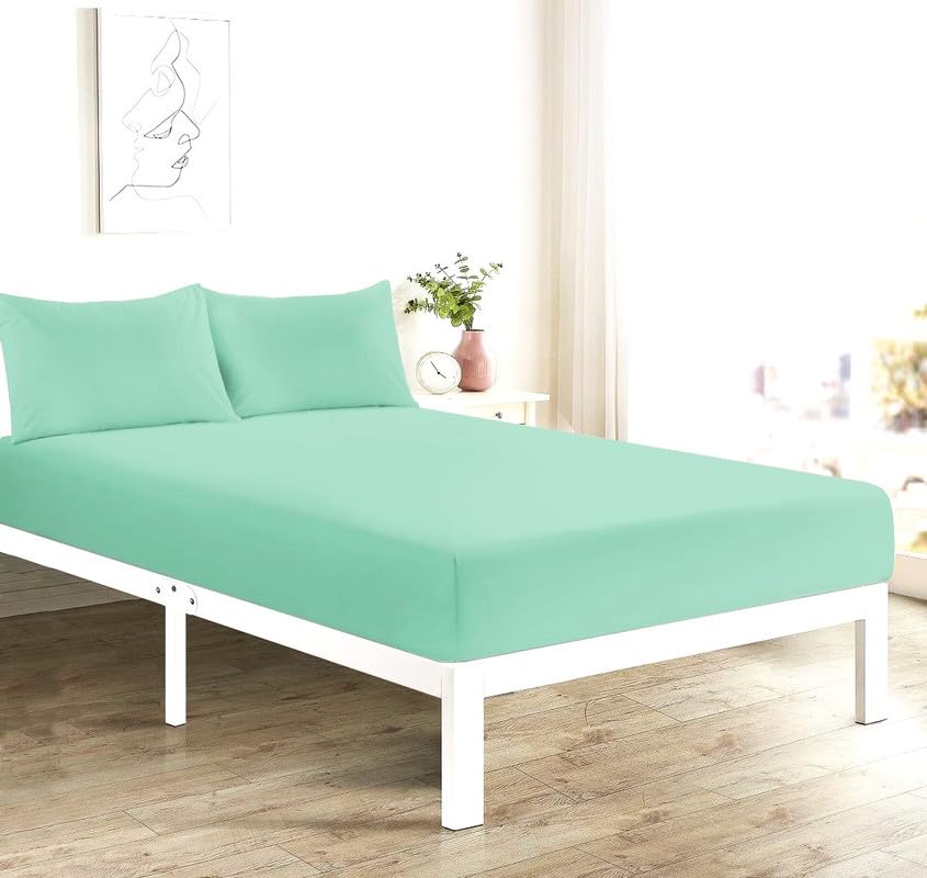 Luxury Super Soft Fitted Sheets and Duvet Cover Set Super Small Double Mint Green Easy Care 25cm Deep Soft and Warm (FITTED SD mint green)