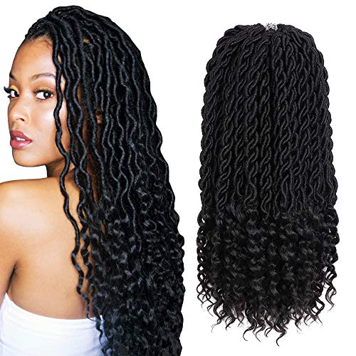 8 Packs Goddess Locs Crochet Hair Wavy Faux Locs Crochet Hair with Curly Ends 20 Inch Pre Looped Crochet Braids Hair Synthetic Hair Extension for Women (1B#)