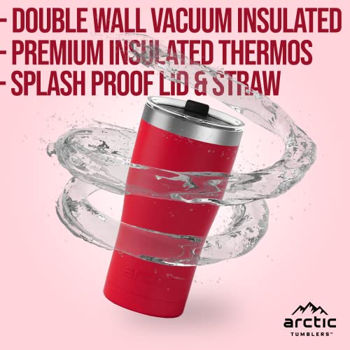 Arctic Tumblers | 20 Oz Matte Red Insulated Tumbler With Straw & Cleaner - Retains Temperature Up To 24Hrs - Non-Spill Splash Proof Lid, Double Wall Vacuum Technology, Bpa Free & Built To Last #TOP4