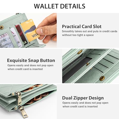 Image of XINNSTAR Small Wallet for Women RFID Blocking Leather Trifold, Green