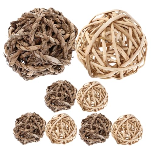 Parliky 8個 小動物用噛むおもちゃ 自然素材の草編みボール うさぎ ハムスター モルモットの歯の健康維持に 歯ぎしり防止 ストレス解消用