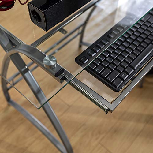 Walker Edison Ellis Modern Glass Top L Shaped Corner Gaming Desk with