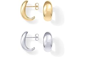 Sterling Silver Big Chunky Silver Post Huggie Dome Hoops