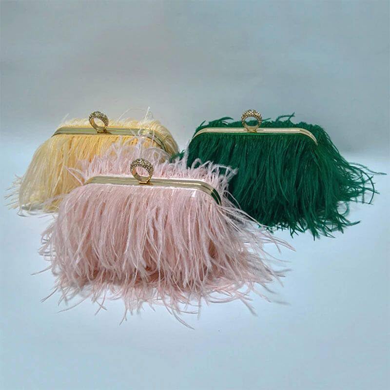 Bolso de mano con plumas de avestruz para mujer miniatura 5