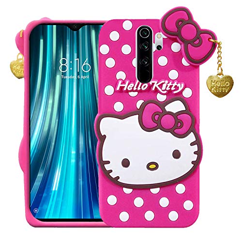 Image of Hello Kitty Back Case Cover for Redmi Note 8 Pro| 3D Cute Hello Kitty Case |Soft Silicone Rubber Back Cover with Pendant Kitty Cover for Redmi Note 8 Pro (Pink)