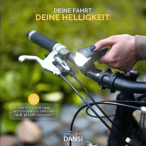 DANSI Fahrradleuchten-Set StVZO I LED-Fahrradlicht I Rad-Licht hell vorne + hinten I umschaltbar 15-100 Lux I Rücklicht & Frontleuchte I Regenfest I Fahrradlampe I bike light
