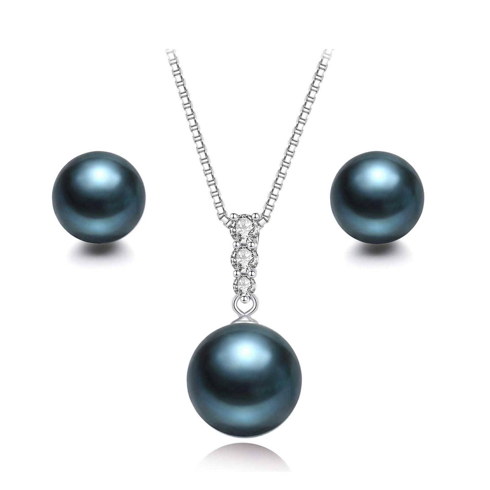 YAMI Pearl Neckalce and Earrings Set, Pearl Jewelry Set for Women, Genuine Cultured Blue/Black/Golden Pearls Crafted in 925 Sterling Silver, Luxurious