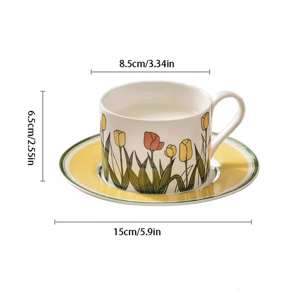 Tazza da caffè Tazza Tulip Home Tazza da caffè e piattino Set Tazza da Acqua per Ragazze Tazza da tè Tazza Tazza da tè pomeridiano Tazza per Bevande Calde Tazza