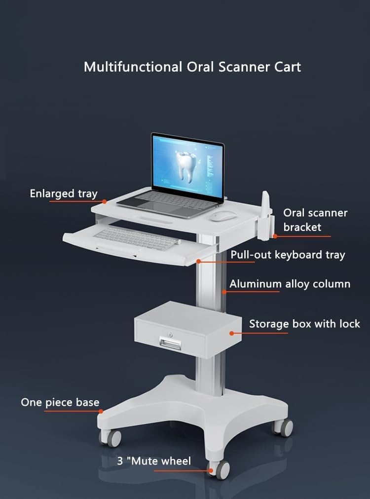 Medizinischer Trolley mit Laptop-Palette und Oral-Scanner-Halter - Zahnklinikwagen mit Rädern für Krankenhaus Schönheitssalon