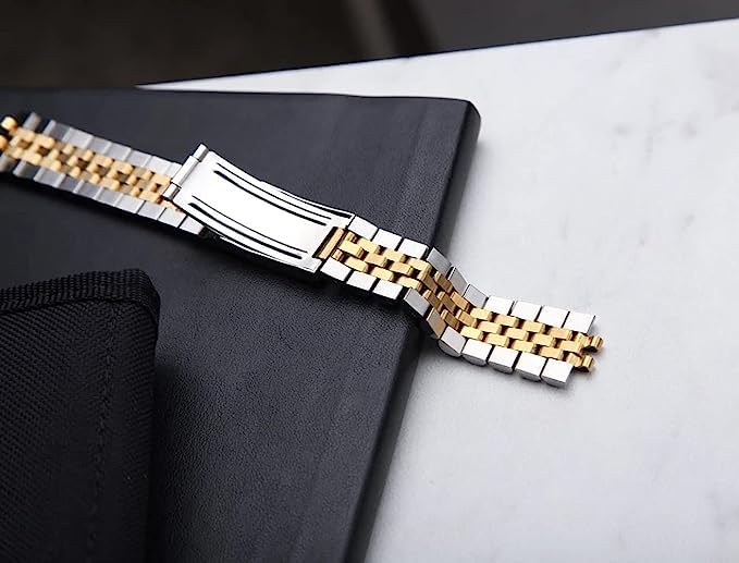 Image of Replacement 18mm Stainless Steel Jubilee Metal Bracelet Watch Band Strap Dual Tone Color Curved End Buckle