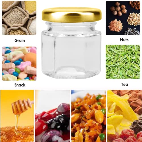 Xing-Ruiyang X001 30 Pack 1.5 Oz Mini Glass Honey Jar, Small Hexagonal Honey Jars With Wooden Dipper Gold Lid Bee Charms Gold Gift Bags And Rope For Baby Shower Wedding Party Favors thumb #6