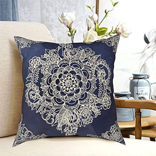 Kissenbezüge, cremefarben, Blumenmuster, marokkanisch, auf tiefem Indigo, weich, quadratisch, dekorativ, für Sofa… – Bild 7