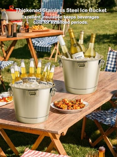 6L Large Ice Bucket 2PCS with Opener for Party, Mimosa Bar Supply Thickened Stainless-Steel Beverage Tubs for Champagne Beers Sparkling Wine Cocktails, Metal Drink Cooler/Holder Double Handles - Image 6