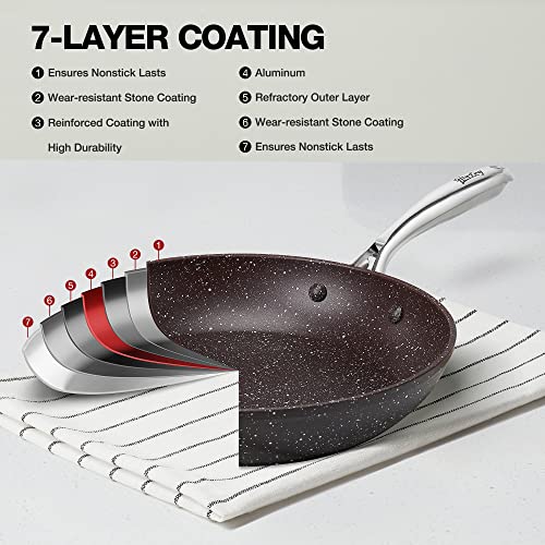 Hlafrg 12 Inch Nonstick Frying Pan With Lid, Brown Marble Skillet With Stone-Derived Coating, Apeo & Pfoa Free, With Heat-Resistant Handle, Oven Safe And Induction Compatible… #TOP5