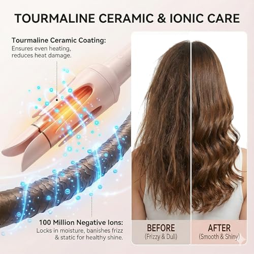 Image of Automatic Curling Iron Rotating - 3-in-1 Self Curling Hair Curler with 3 Barrel Sizes for Loose Waves to Tight Curls, Negative Ion Ceramic, Anti-Tangle & Fast Heating, Safe Styling for All Hair Types