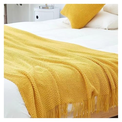 GBYUHAIJUN Bufanda De Cama,Camino de Cama Bandera de Cama Color sólido for Hotel mesita Noche Bufanda for el Final decoración Ocio Manta(Yellow,130 * 170cm)