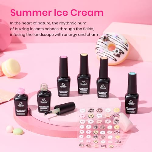 Image of Beetles Gel Nail Polish Set, Orange Yellow Pink Turquoise Green Glitter Soak Off UV LED Gel Polish Ice Cream Theme Summer Gifts for Women