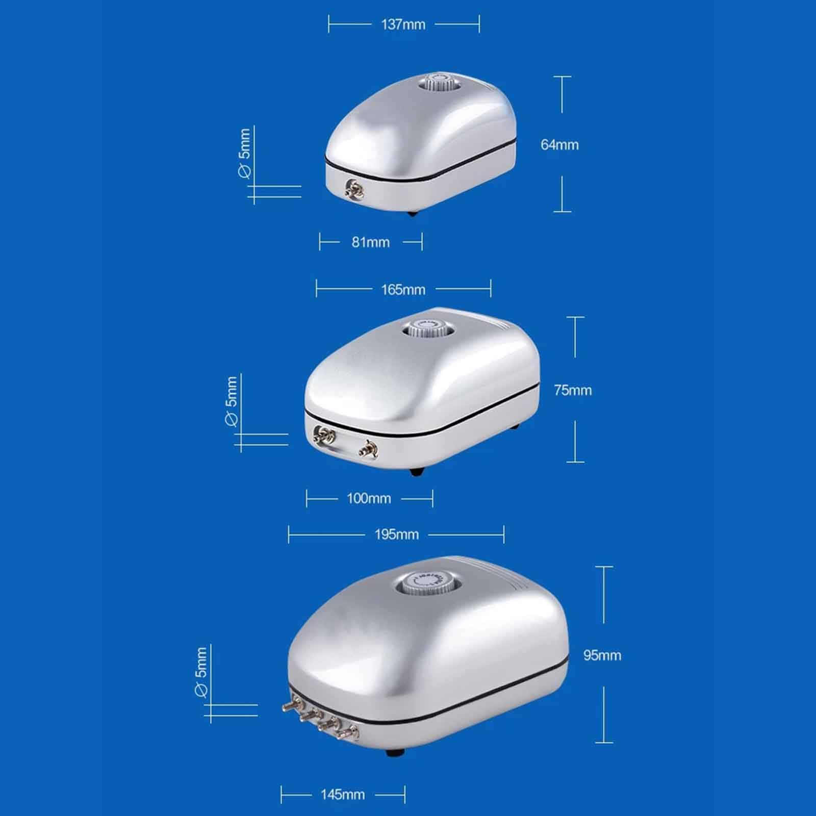 JUSHZ Pompe d'Aria Pompa Acqua Pompa Acquario Ossigenatore Acquario Aeratore Mini Giardino Silenzioso Piccolo Adatto per Acquari Interni (2W 137X81X64mm,Silver)