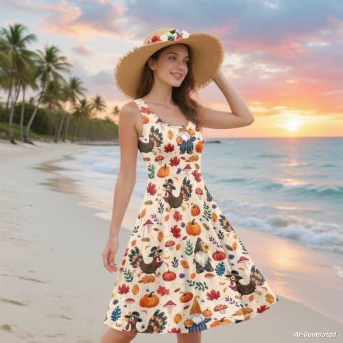 Image of Renewold Women's Sleeveless Tank Dress with Pockets, Casual Scoop Neck A-Line Sundress for Summer, Travel and Vacation