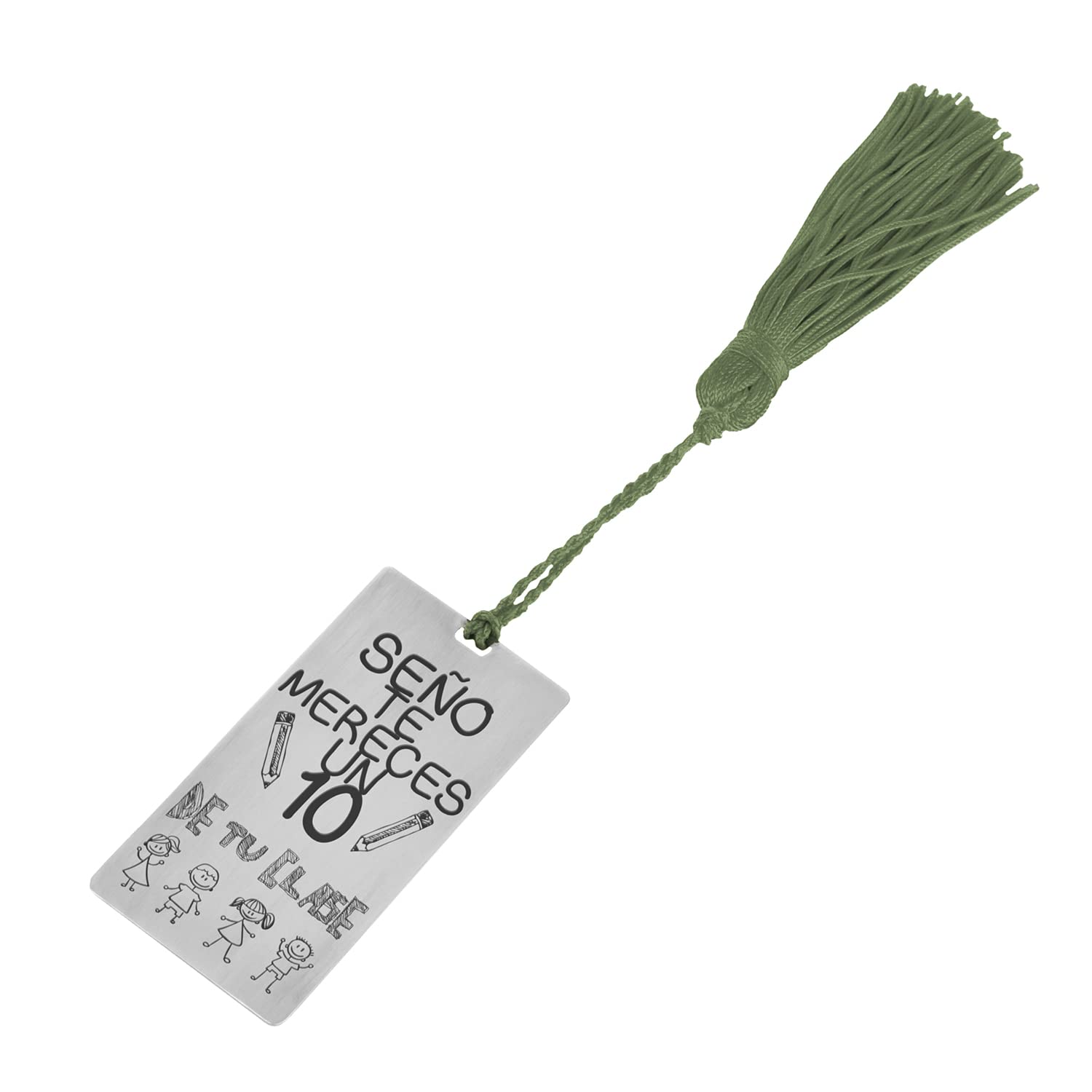 Segnalibro in argento per profes "Ti meriti un 10" con nappone colorato - Regalo per insegnanti - Fine corso (Verde 2 facce)