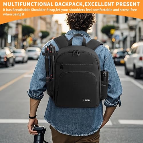 Mochila para cámara DSLR con cubierta impermeable, negro naranja miniatura 4