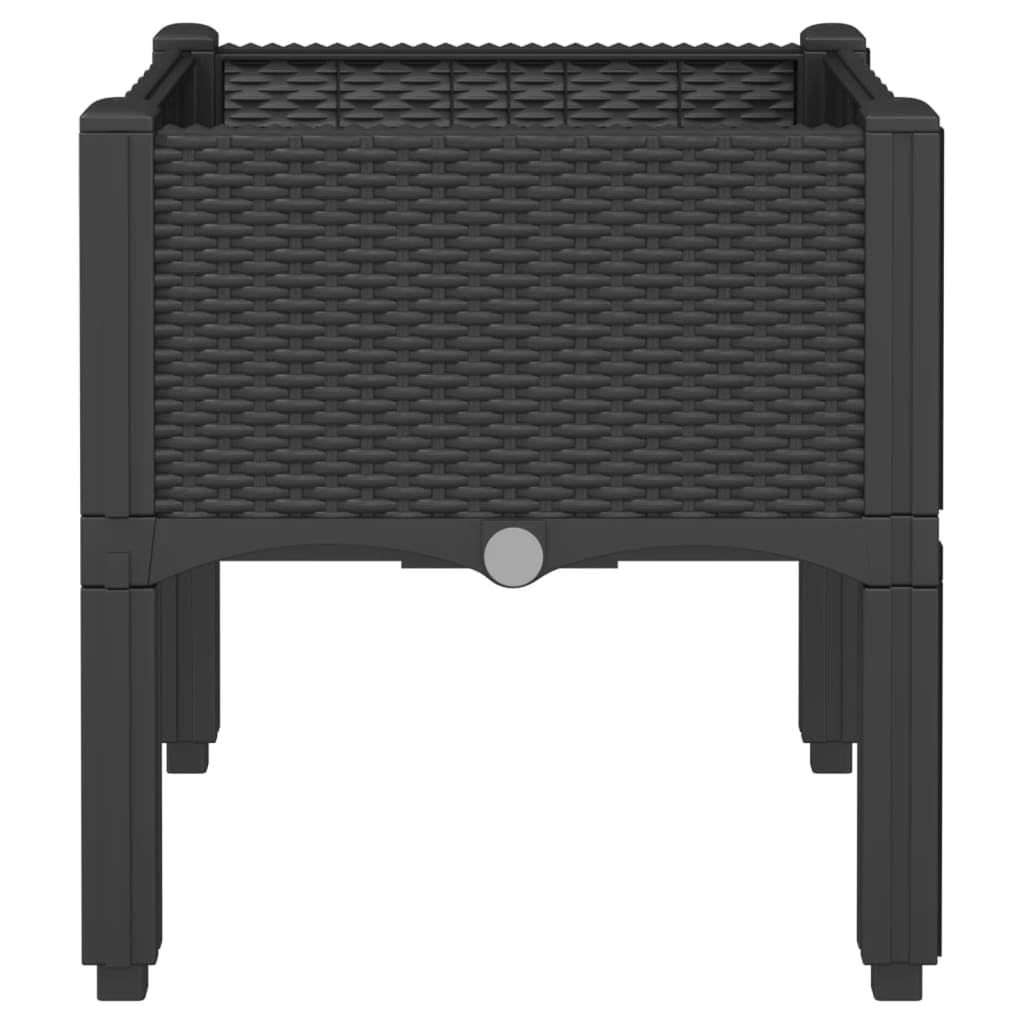 Jardiniere avec Pieds Noir en PP 40 x 40 x 42 cm, Aspect rotin, Drainage, Reserve Eau, Balcon terrasse Jardin, pour Fleur, semis, Herbe aromatique
