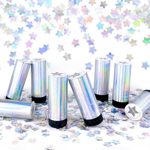 8 PCS Party Confetti Poppers Silver Stars Confetti for Wedding Birthday Graduation Baby Shower Anniversary Christmas New Years Party Supplies