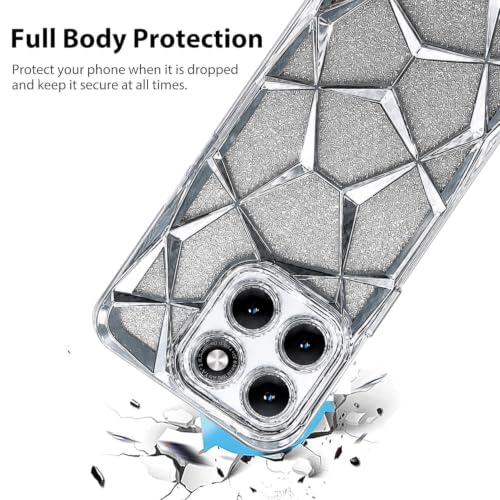 Image of VONZEE Gradient Glitter Case for Moto Edge 70 Fusion, Luxury Electroplated 3D Cube, Diamond Bling Shiny Soft TPU Clear Shockproof Women Girls Protective Phone Cover (Silver)