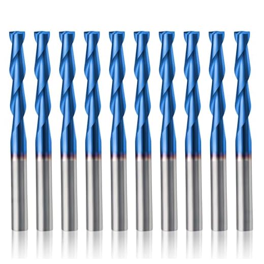 HQMaster CNC Router Bits 1/8" Shank CNC Bit End Mill Flat Nose Carbide Endmill Two Flute Spiral Upcut Milling Cutter Tool Set for Wood PVC MDF Hardwood 10Pcs (3.175 mm)