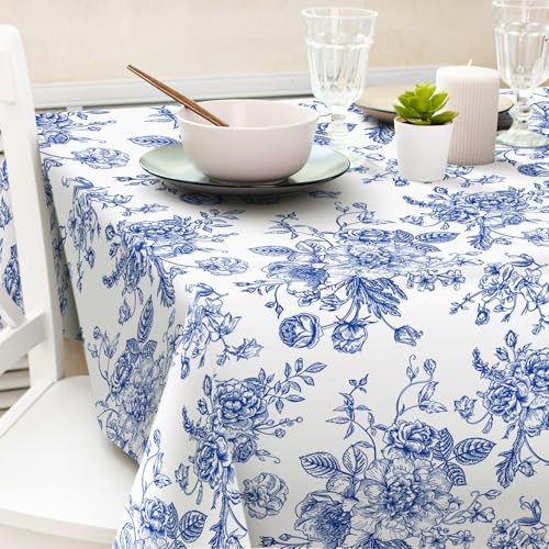 Generic A3955 Anydesign Vintage Floral Tablecloth Rectangle Blue Flower Fabric Table Cloth Washable Flower Table Cover thumb #3