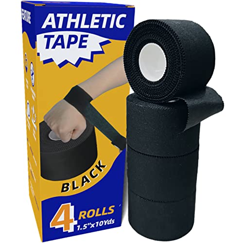 (4 Pack) 1.5In X 10 Yards, Athletic Sports Tape Adhesive Medical Tape, Used For First Aid Injury Wrap Wrist Wraps, Suit For Football Tennis Boxing Hockey Sticks (Black) #TOP5
