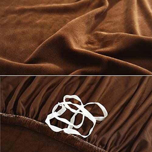 Housse de canapé d'angle extensible marron 4 places pour salon - 5