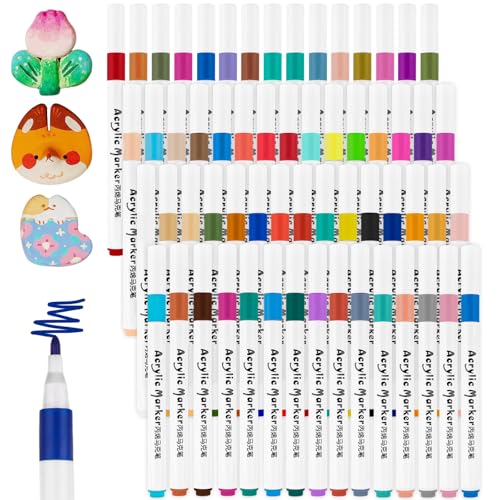 60 Colores Rotuladores Acrilicos Marcadores Acrílicos Rotuladores para Pintar Piedras Acrylic Markers Pen Rotuladores de Pintura Acrílica Marcadores para Piedras Madera Cerámica Plastico Tela Metal