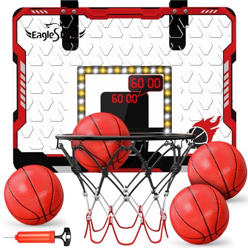 EagleStone Indoor Mini Basketball Hoop with LED Lights, Dual Elec...