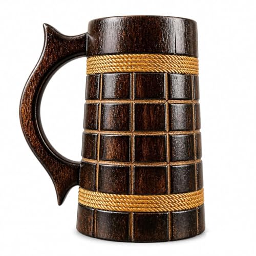 Image of Handmade Wooden Beer Mug, Wood with Sheesham Finish, Barrel Style, Lightweight & Durable, for Craft Beer, Home Bar, Cafe, Party, Gift(350ml) (Barfi)