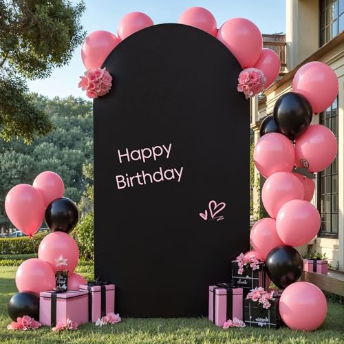 Image of Black Arch Backdrop Cover 7.2FT Spandex Fitted Wedding Arch Stand Covers Round Top Chiara Arch Covers Stretchy Backdrop for Birthday Party Ceremony Banquet Decoration