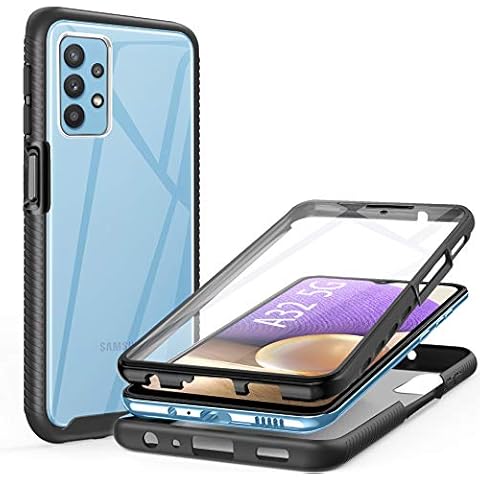 ivencase Case Compatible with Samsung Galaxy A32 5G, 360 Degree Full Body Protection Cover with Built-in Screen Protector Front and Back Bumper Shockproof Non Slip Case (Black-2) Cover
