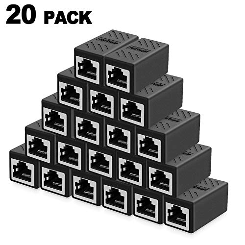 Image of ZUZONG RJ45 Inline Coupler Ethernet Extender Cat7 Cat6 Cat5e Ethernet Coupler Female to Female(RJ45 Coupler Black 20 Pack)